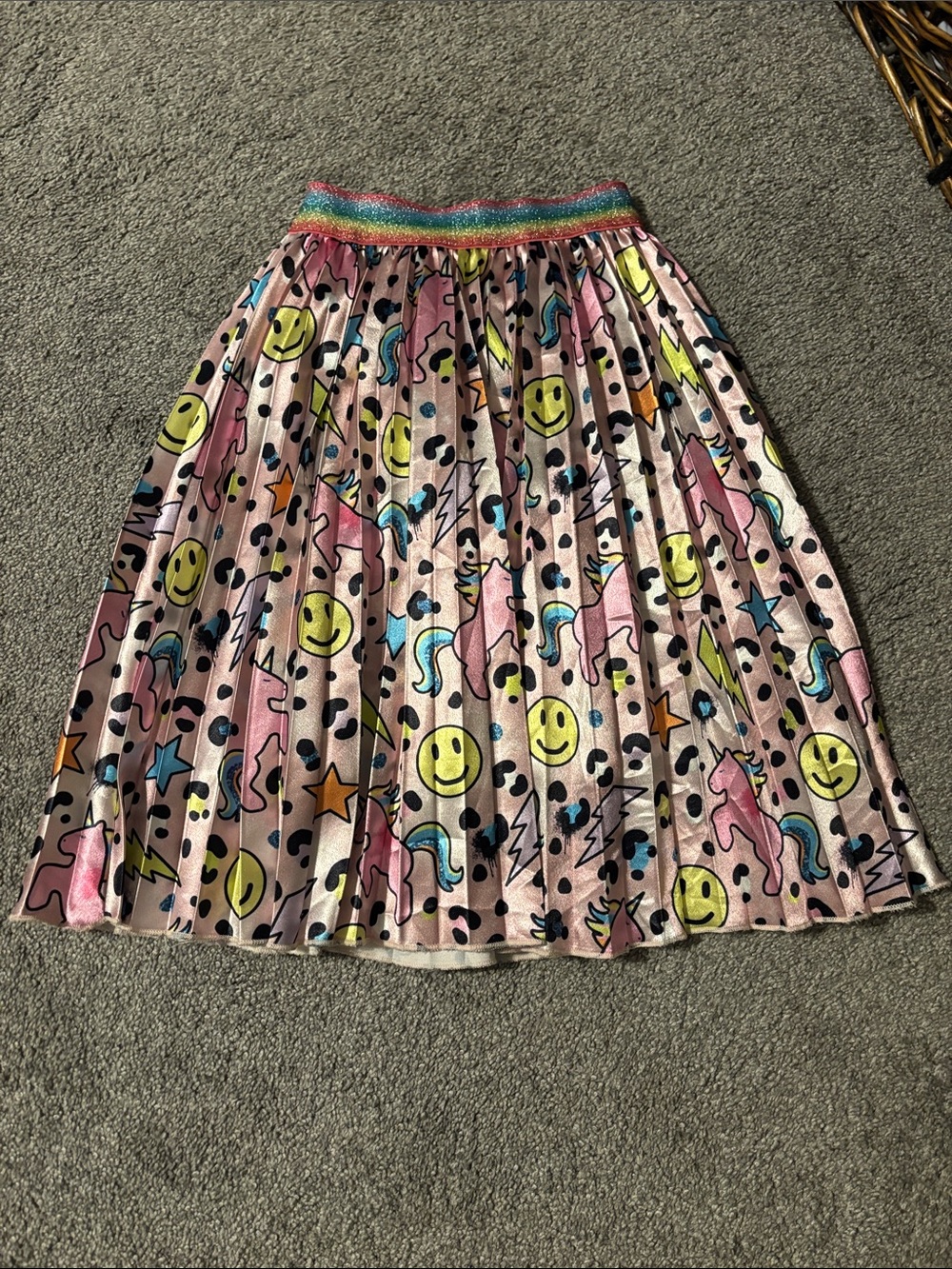 Lola + The Boys Pink Pleated Skirt with Rainbow Elastic Waistband